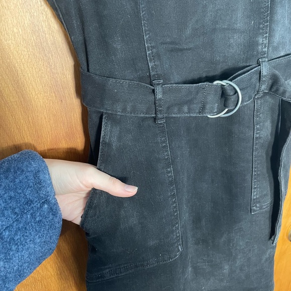 Black denim Hollister belted mini dress- adjustable straps and waist. - Picture 5 of 7